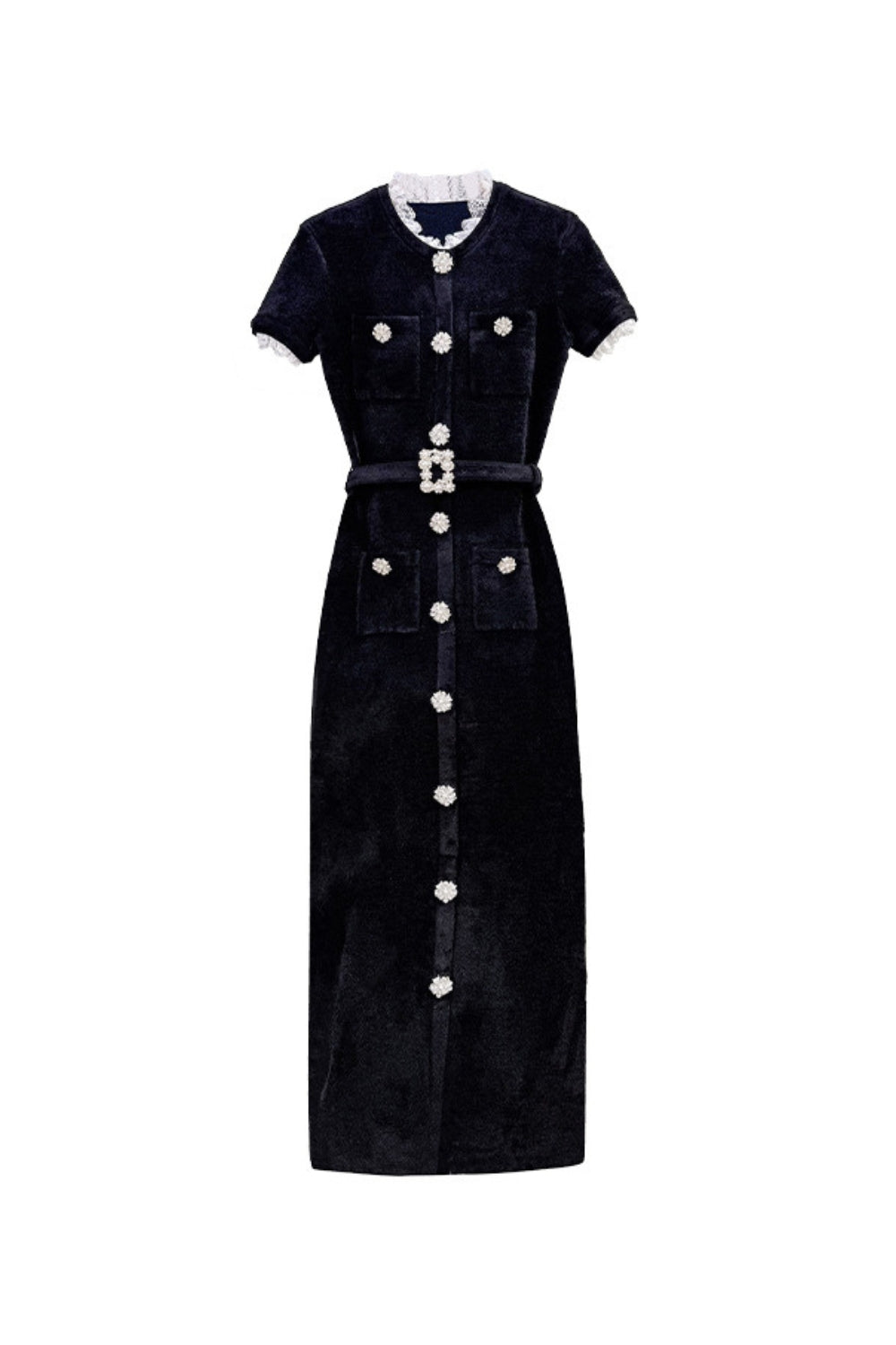 KAMA BLACK CHENILLE KNIT MIDI DRESS