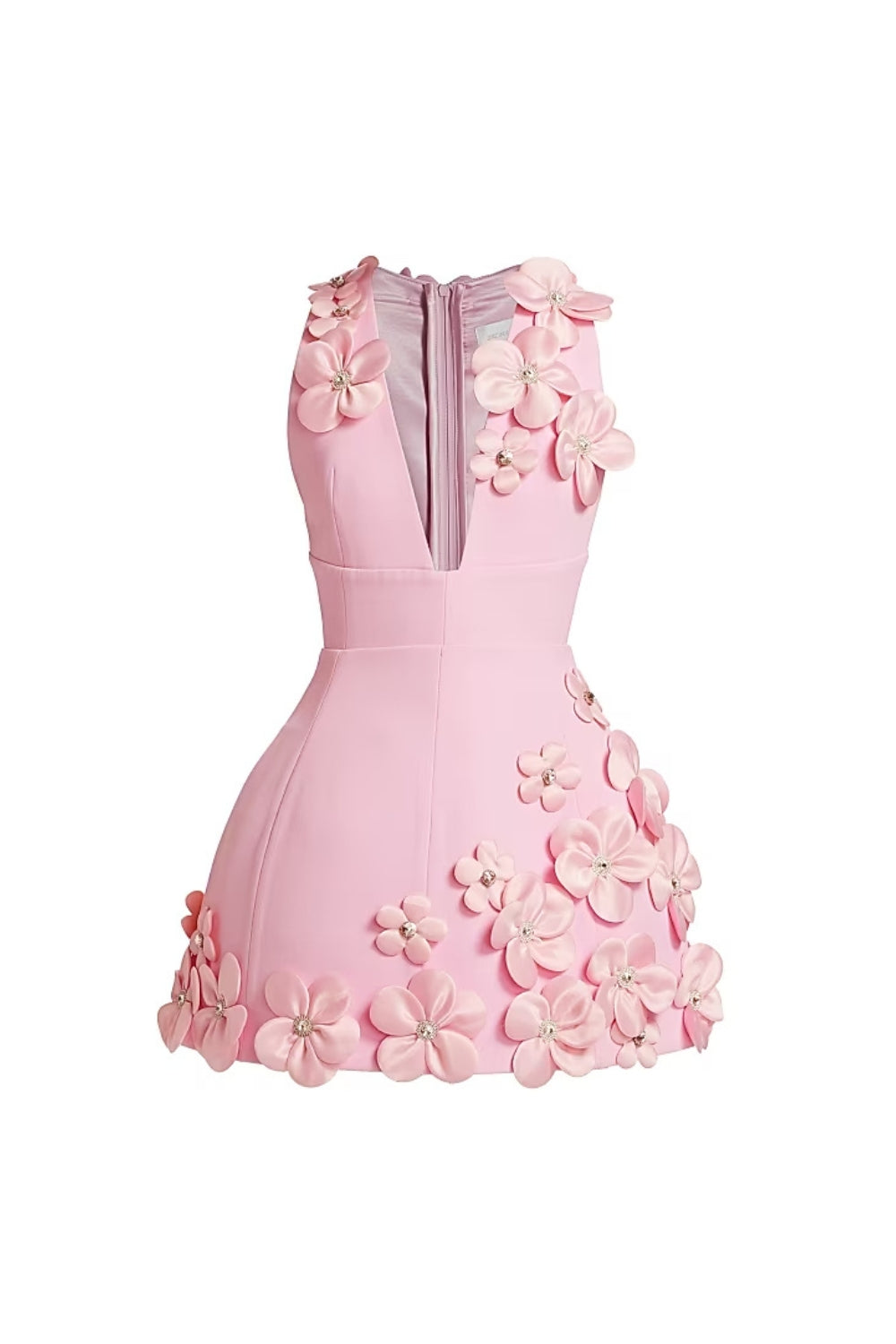 CYNTHIA 3D FLOWER V-NECK BODYCON MINI DRESS PINK