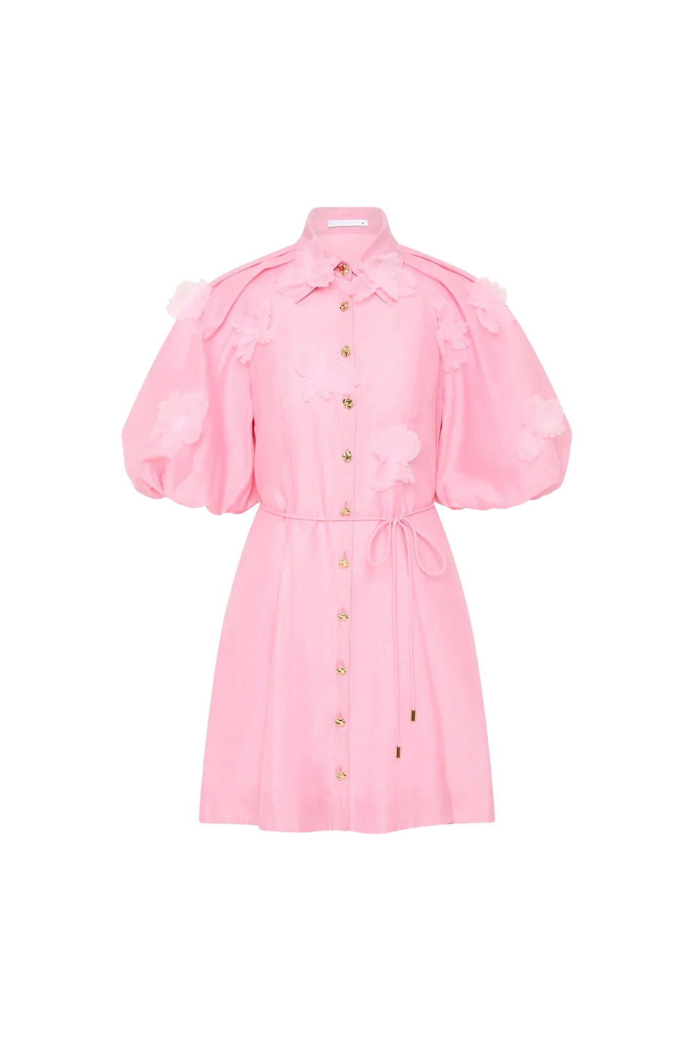 ELVIRA 3D-PETAL BELTED MINI SHIRT DRESS, PINK