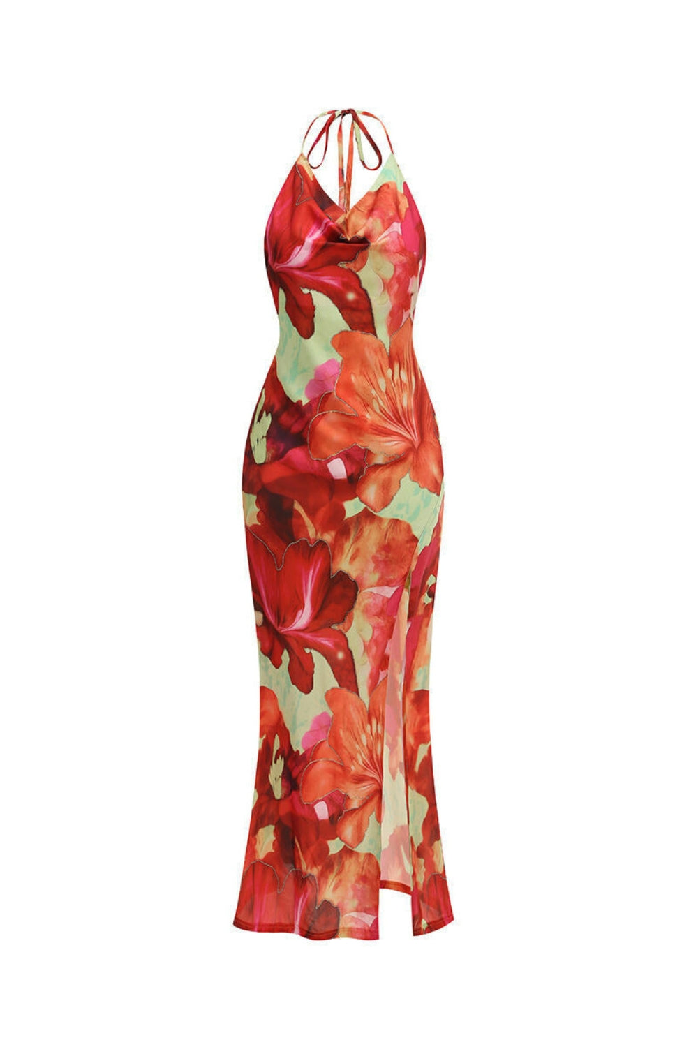 FALLING TROPICAL BLOOM HIGH SLIT MAXI DRESS