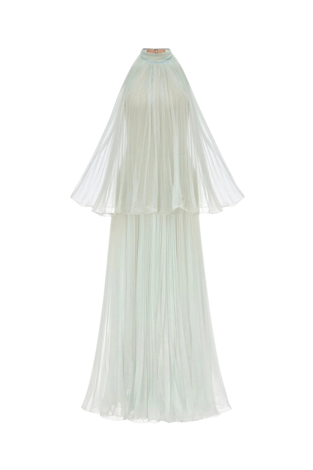 BELINDA MINT PLEATED TULLE SLEEVELESS MAXI DRESS