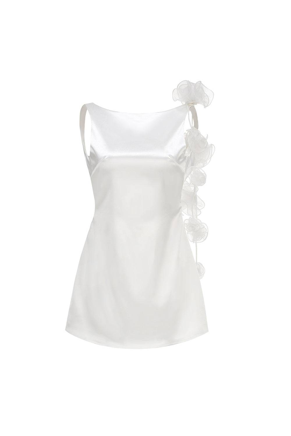 CHERYL 3D FLOWER SLEEVELESS MINI WHITE DRESS