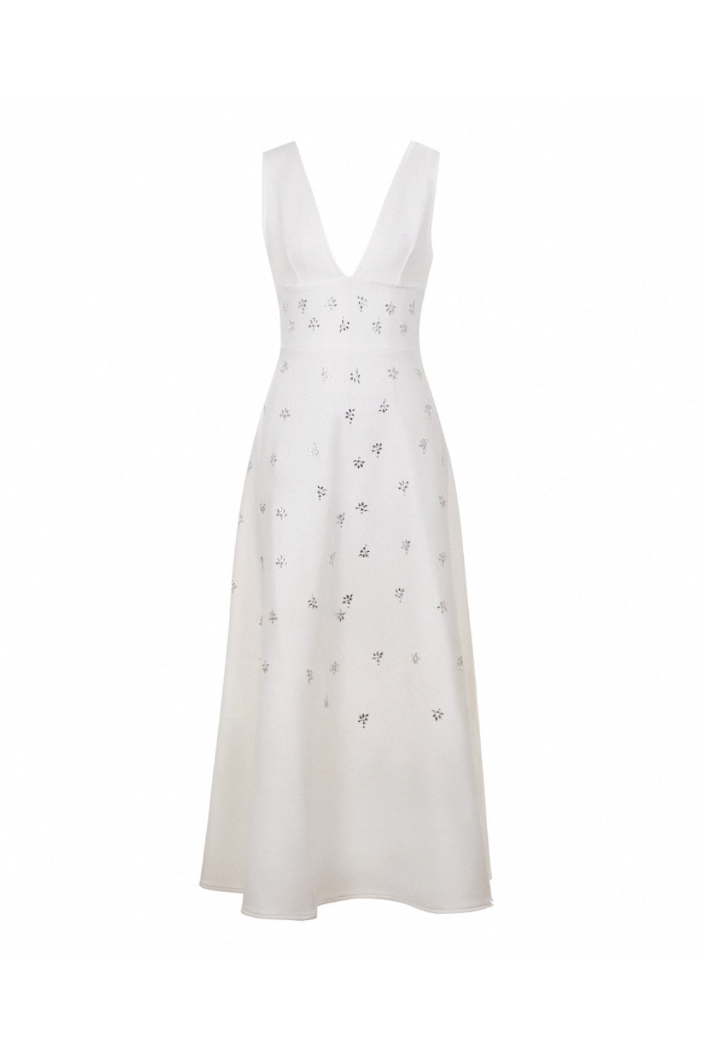 LILY WHITE V-NECK MIDI DRESS FOR WEDDING GUEST