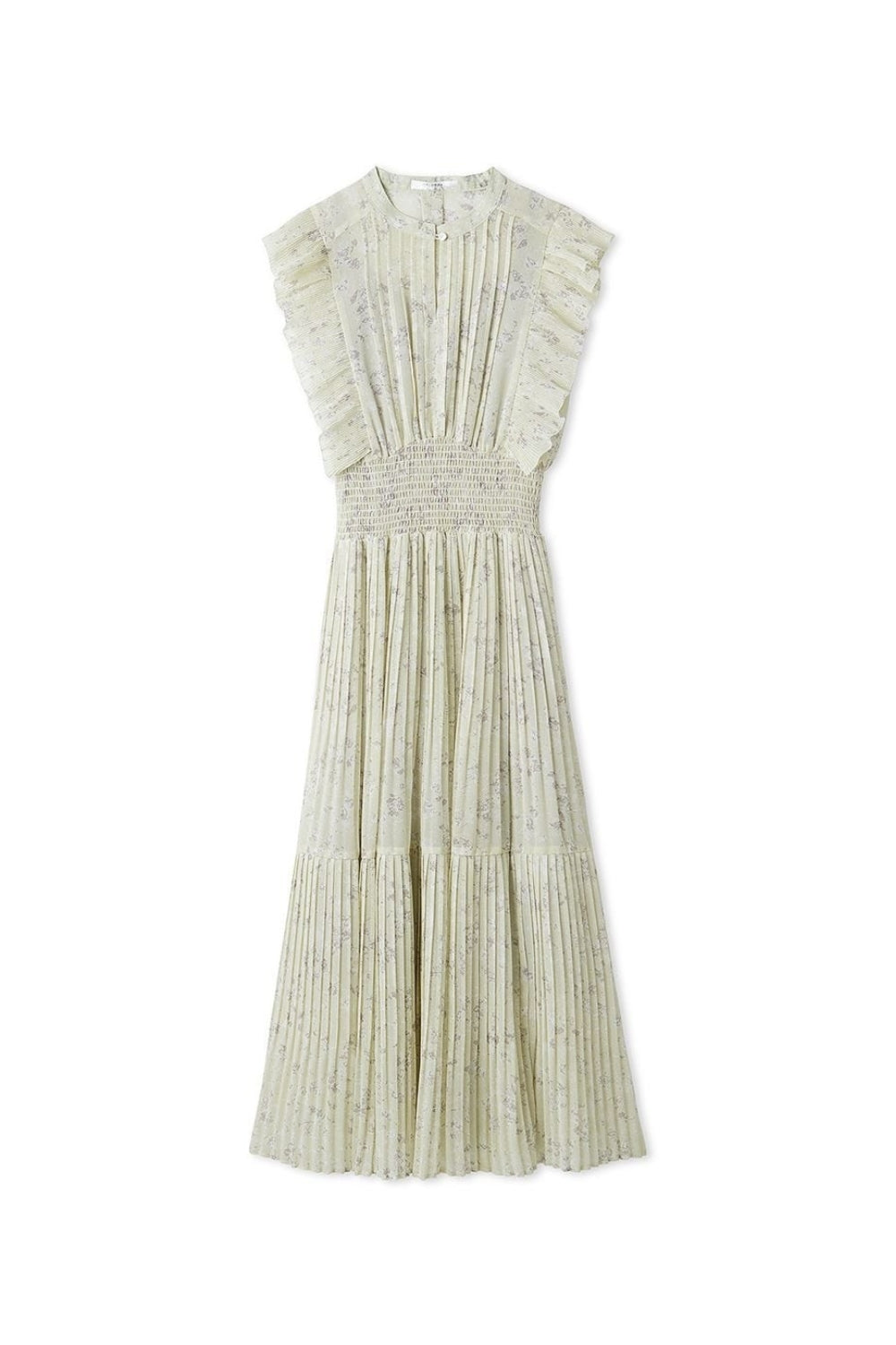 AUDREY SLEEVELESS PLEATED FLORAL MIDI DRESS, MINT GREEN