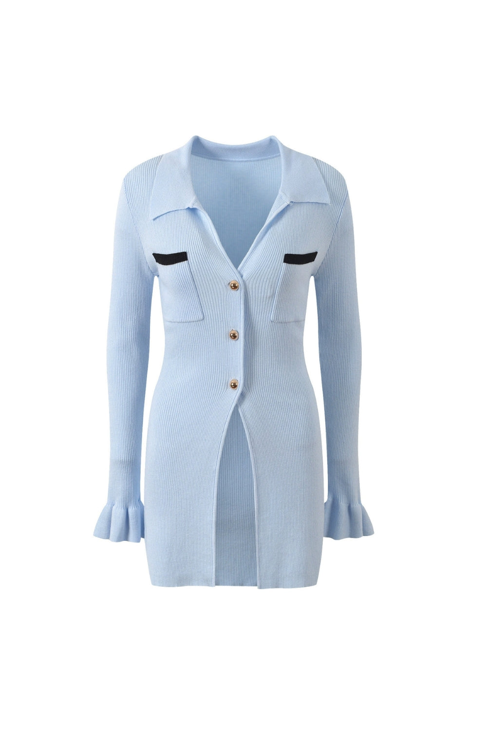 DIANA BLUE RIBBED LONG KNIT TOP