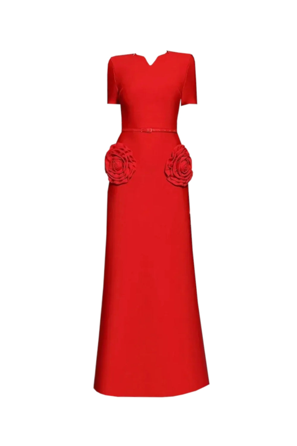 3D FLOWER SLIM MAXI DRESS, RED, PARTY