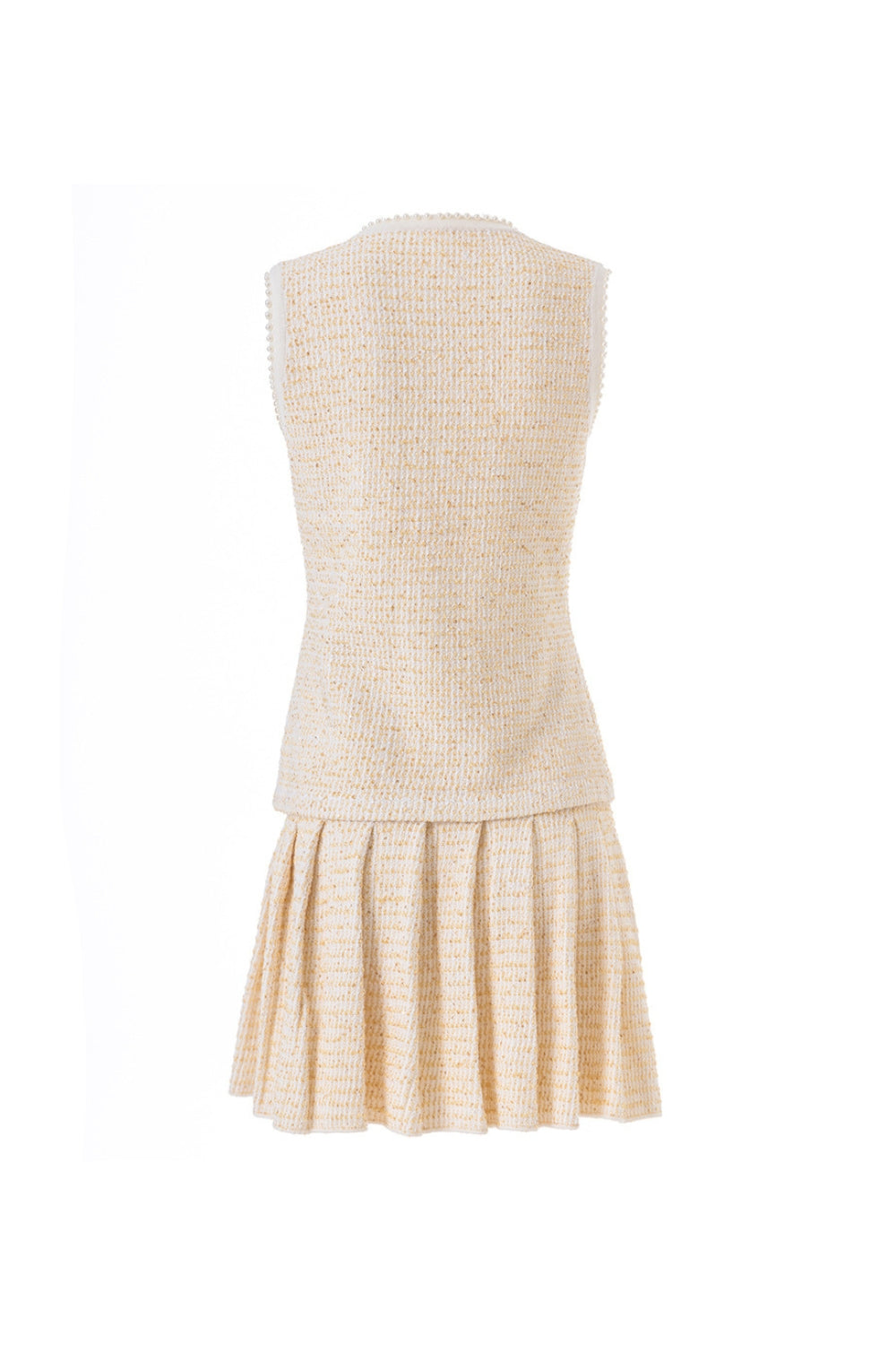 CELESTE TWEED VEST & PLEATED SKIRT SET IN APRICOT