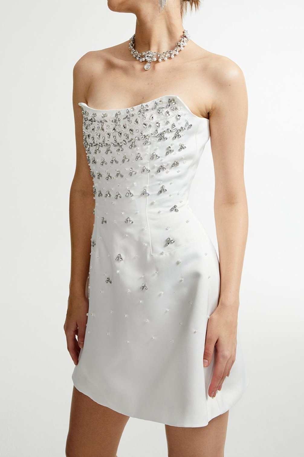 MELISANDE EMBELLISHED WHITE MINI DRESS FOR EVENTS