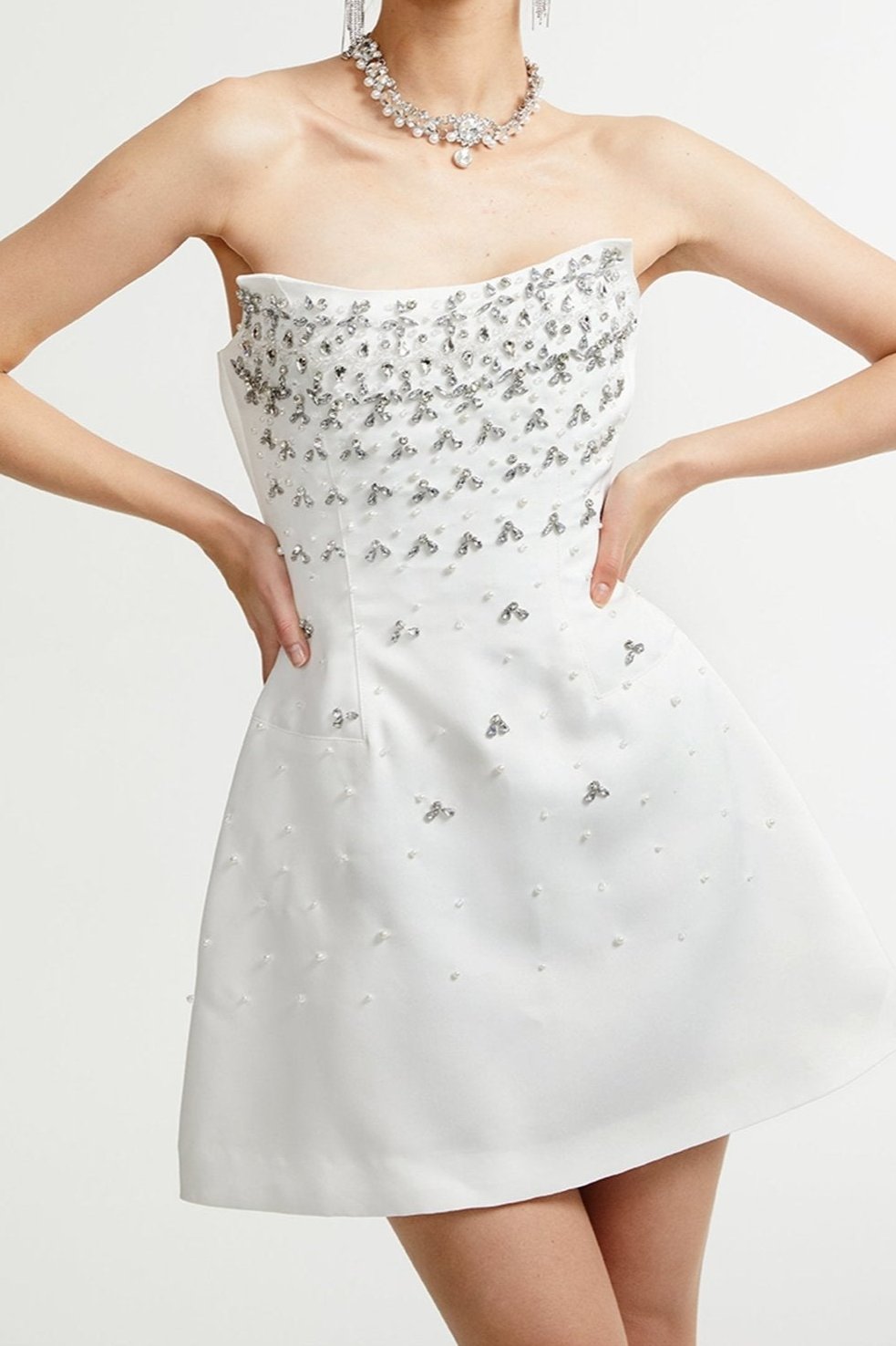 MELISANDE EMBELLISHED WHITE MINI DRESS FOR EVENTS
