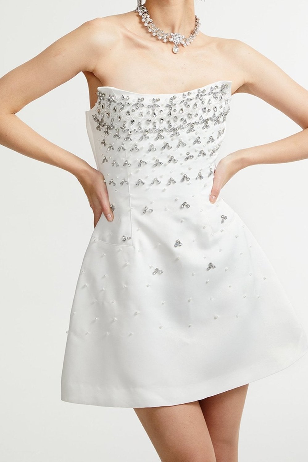 MELISANDE EMBELLISHED WHITE MINI DRESS FOR EVENTS