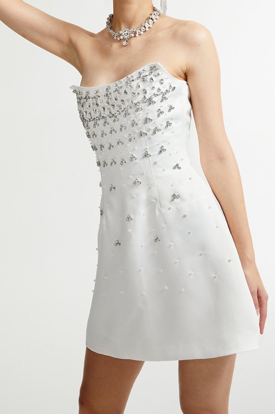 MELISANDE EMBELLISHED WHITE MINI DRESS FOR EVENTS