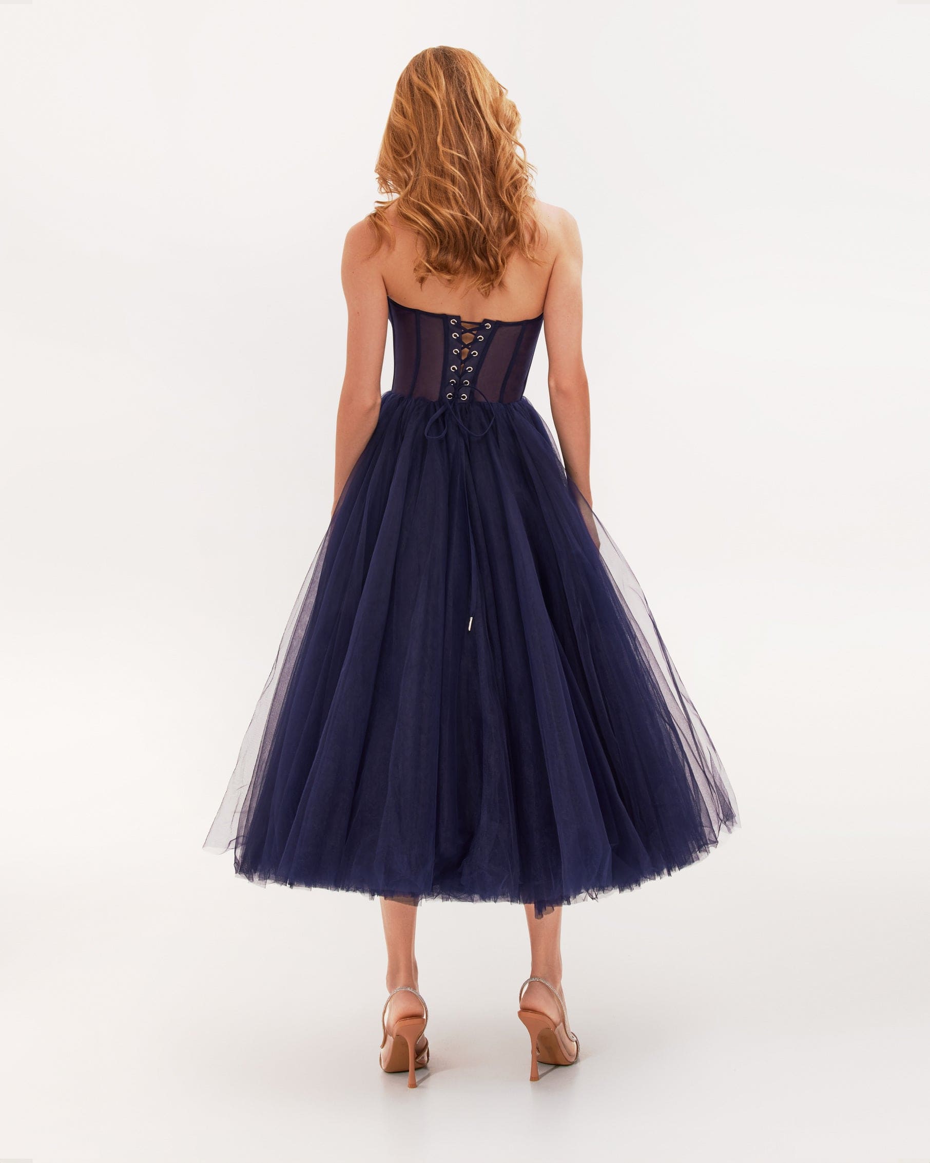 millaextrasavechko10008_1 NAVY STRAPLESS PUFFY MIDI TULLE DRESS