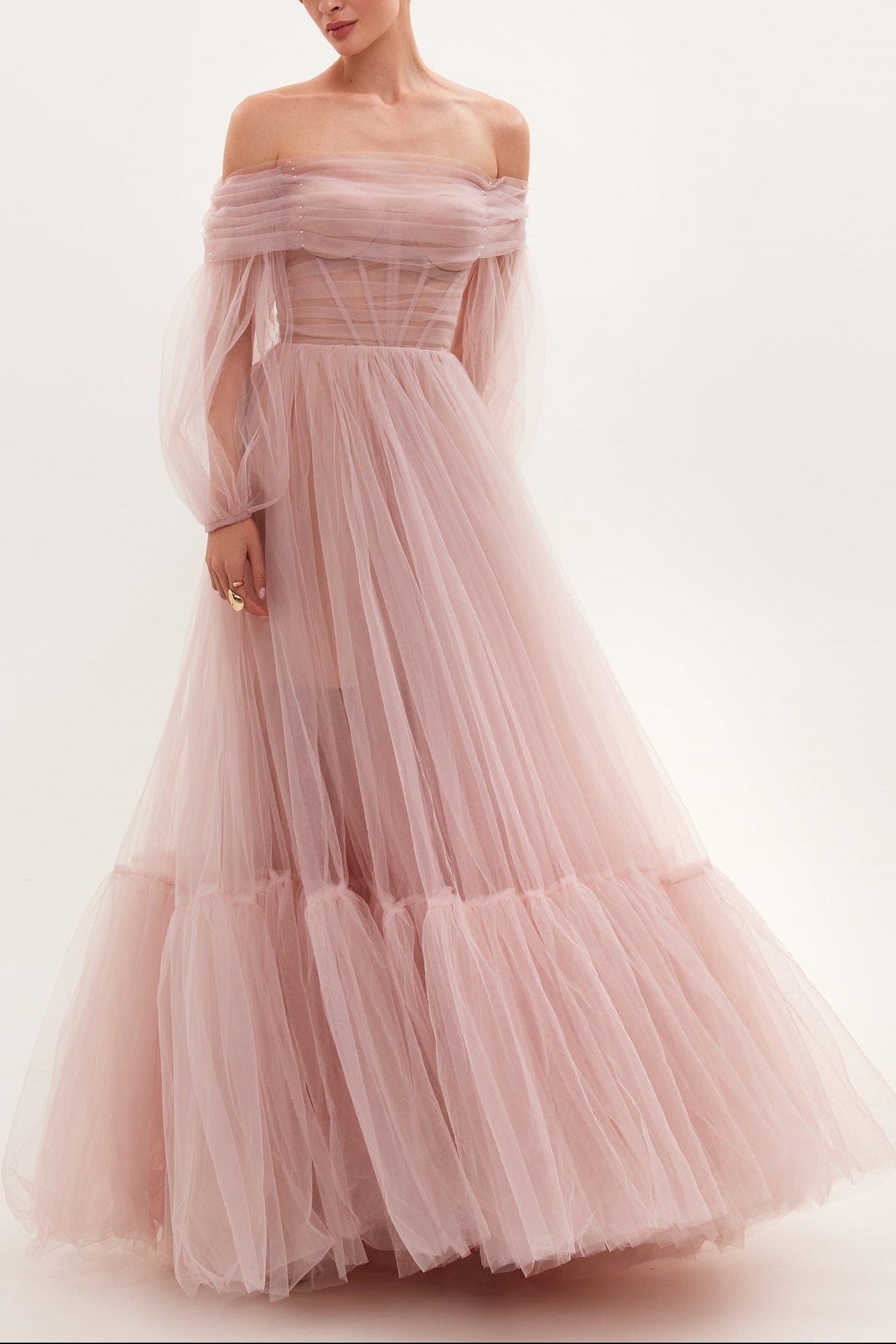 millaextrasavechko9662_1 MISTY ROSE SHEER SLEEVE MAXI TULLE FORMAL DRESS
