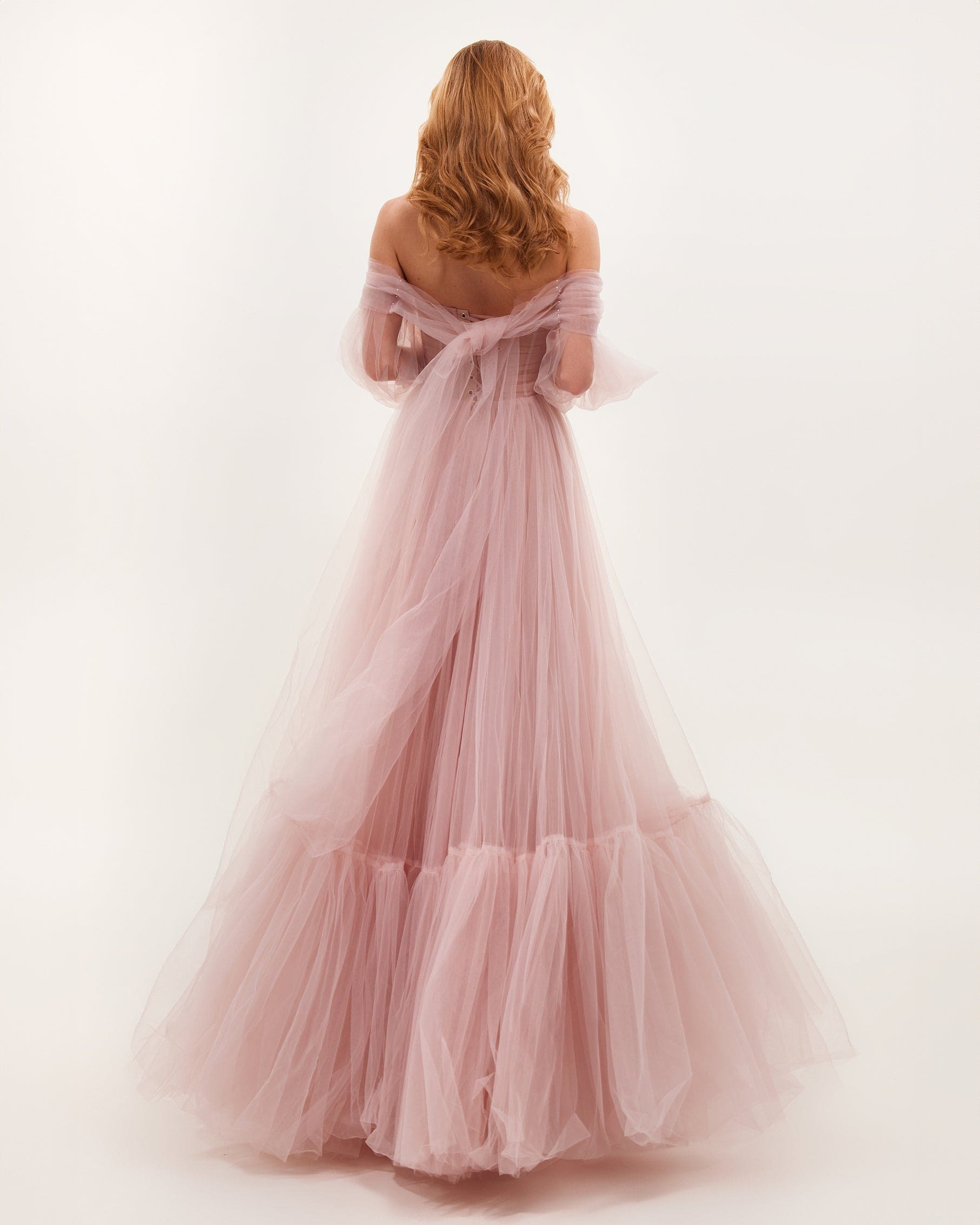 MISTY ROSE SHEER SLEEVE MAXI TULLE FORMAL DRESS