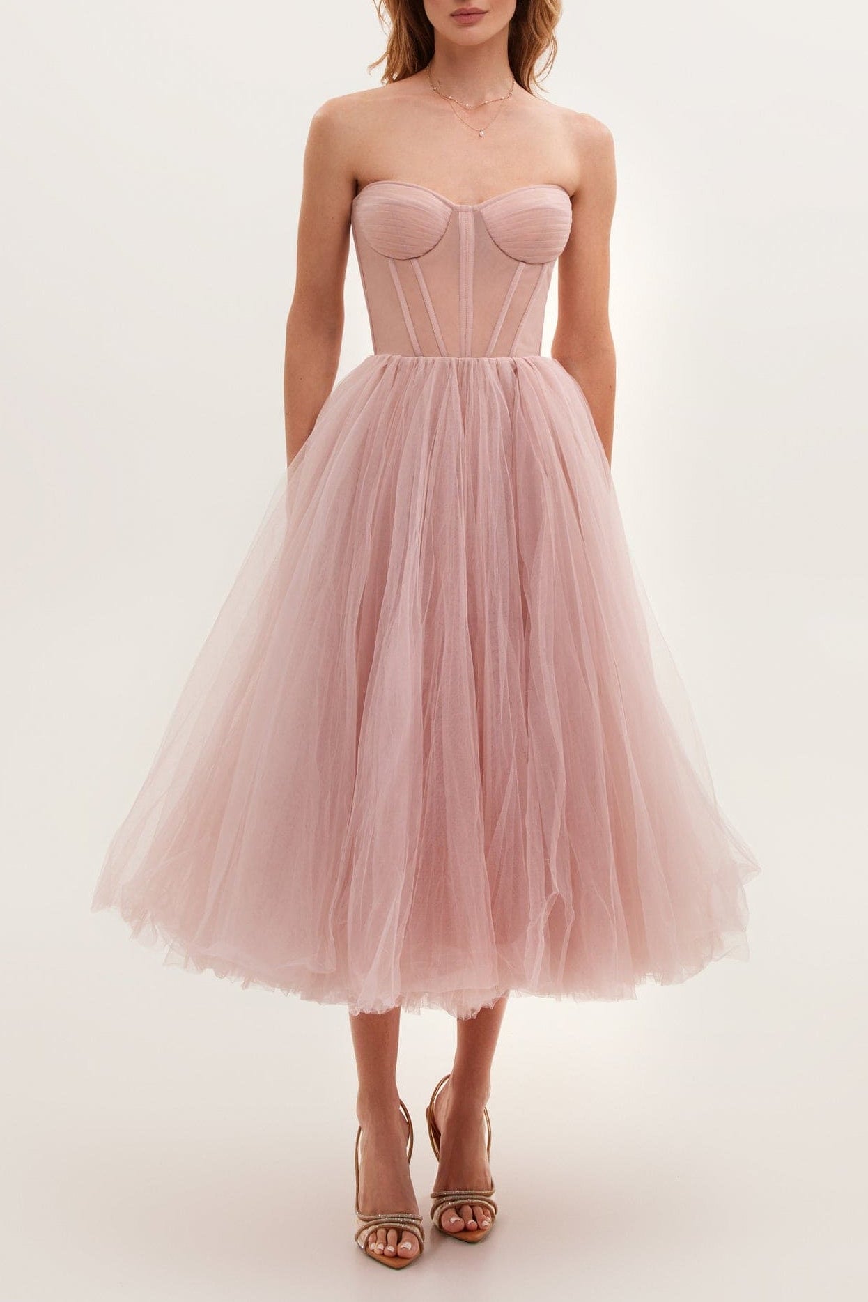 MISTY ROSE STRAPLESS PUFFY MIDI TULLE PARTY DRESS