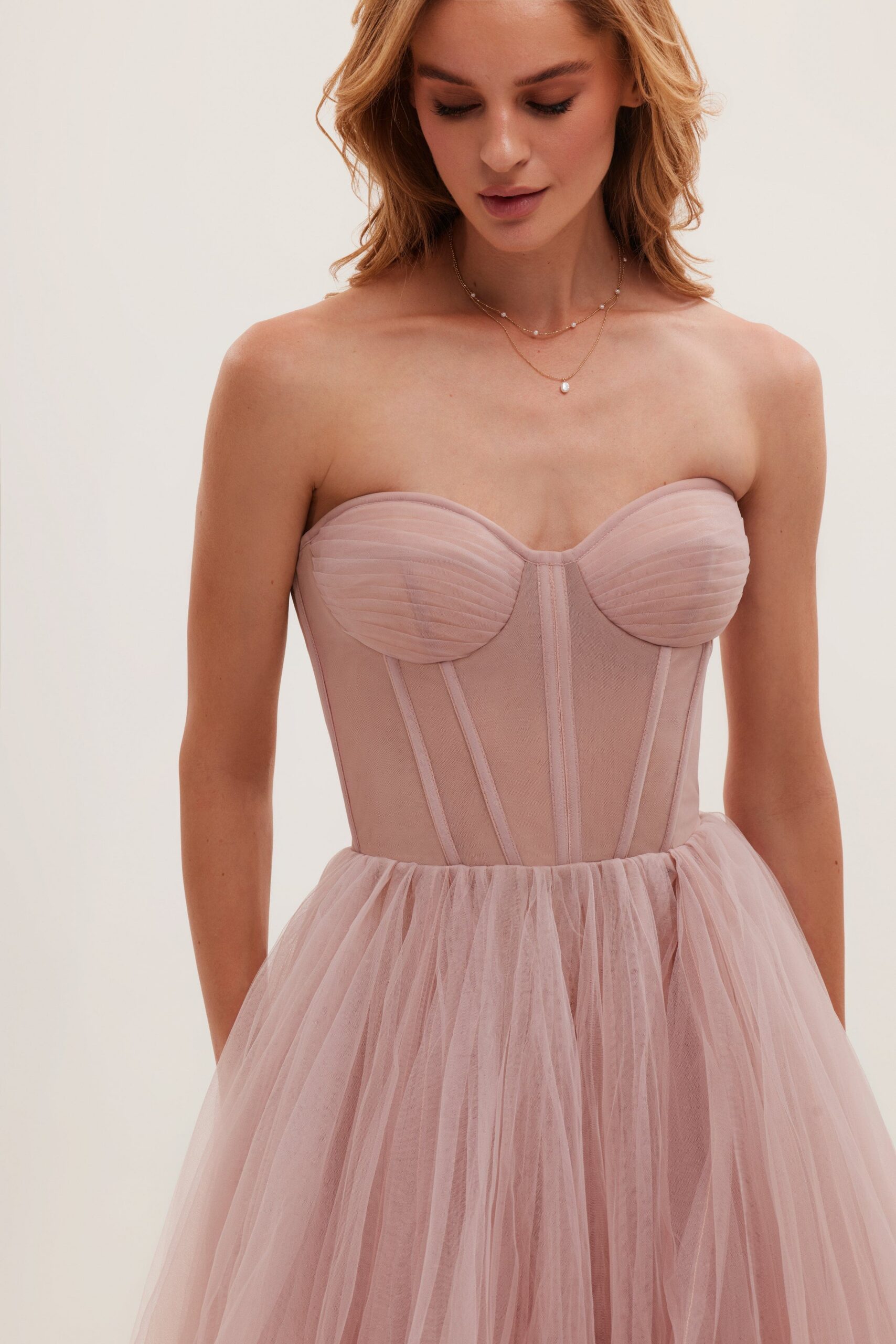 MISTY ROSE STRAPLESS PUFFY MIDI TULLE PARTY DRESS