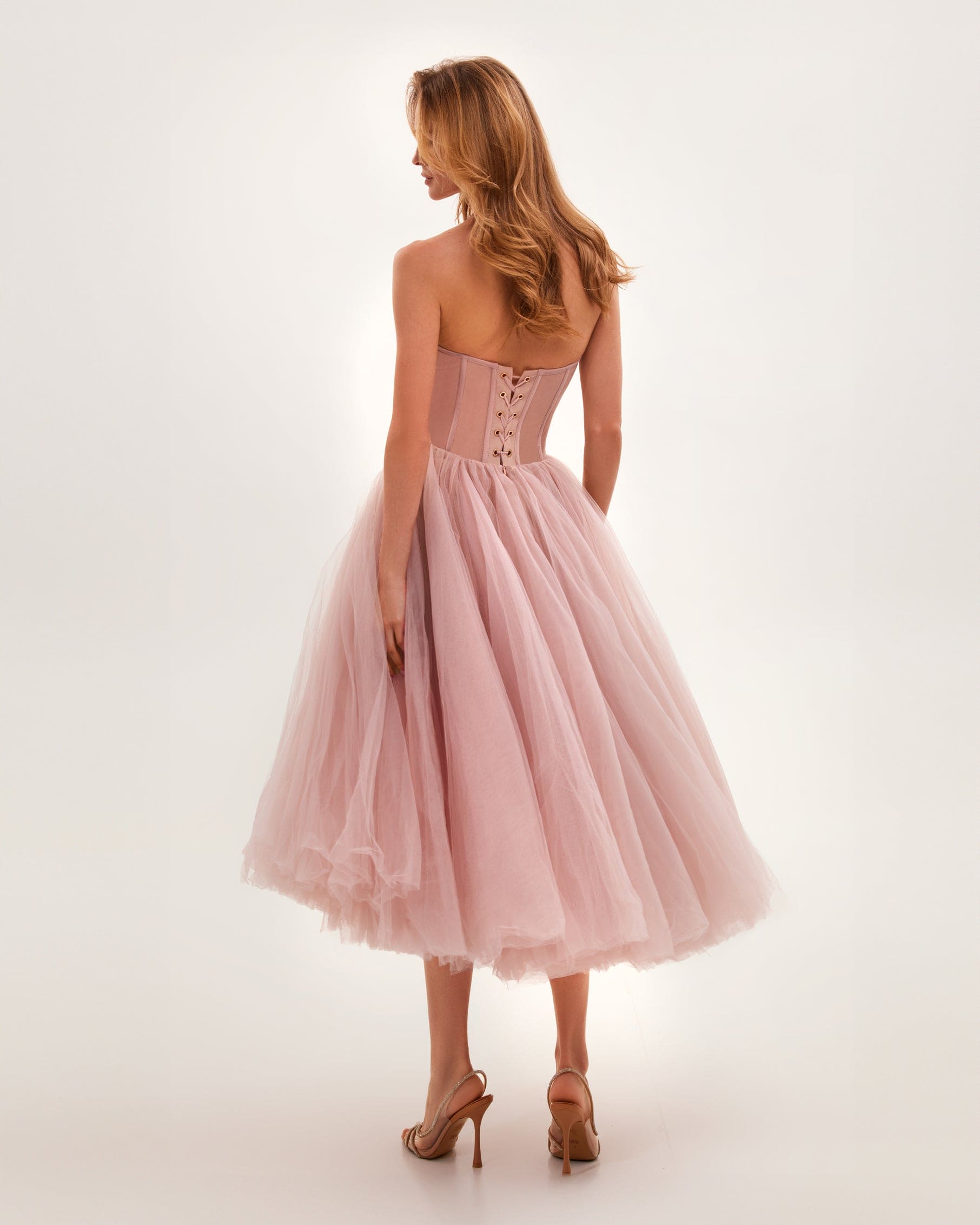 MISTY ROSE STRAPLESS PUFFY MIDI TULLE PARTY DRESS