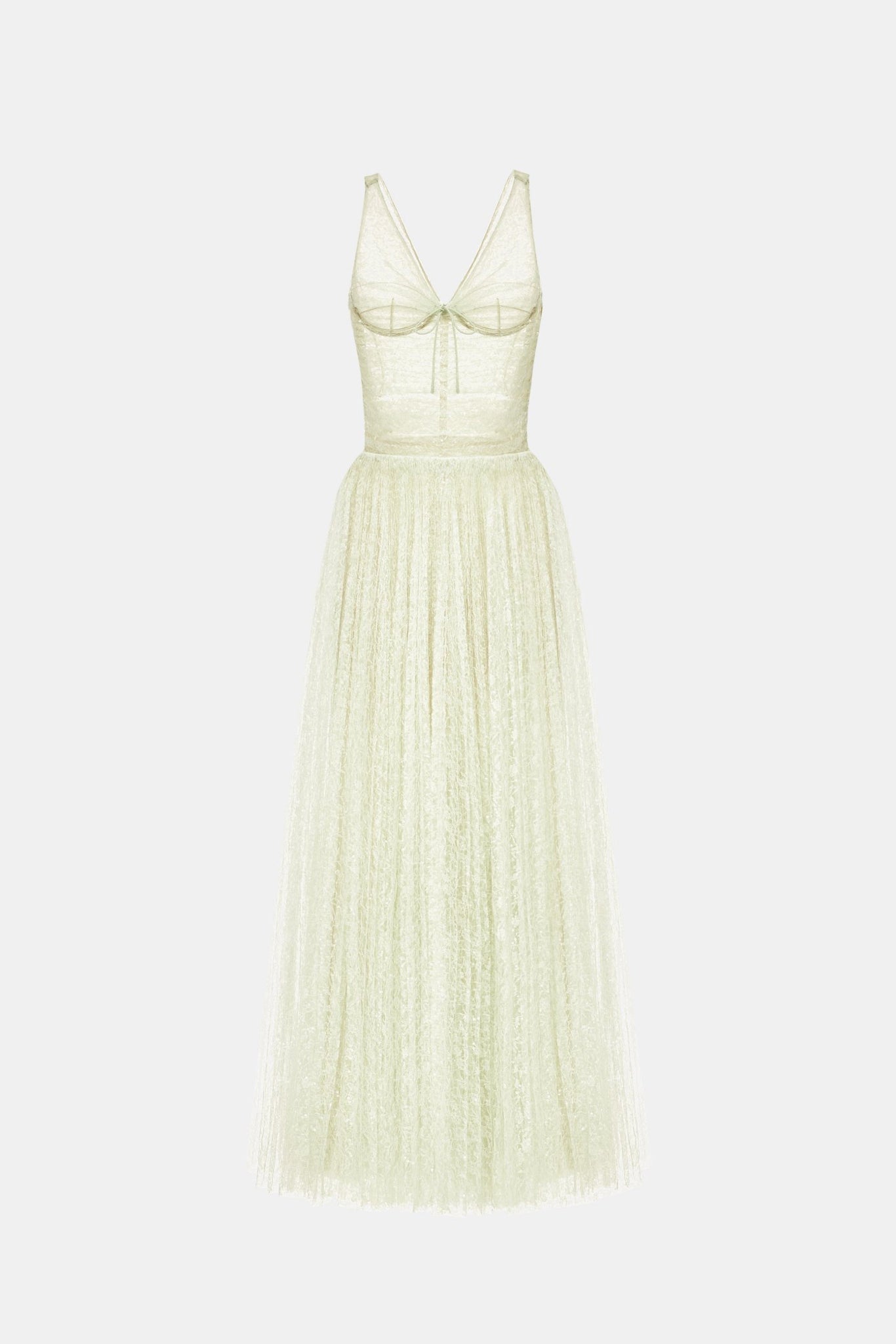 MONICA MINT DRAPED TULLE FISHBONE MAXI DRESS