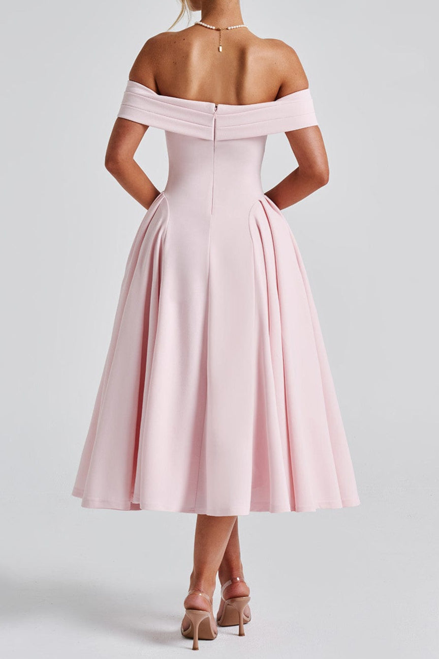 MIRANDA BLUSH MIDI DRESS - A-LINE WEDDING GUEST