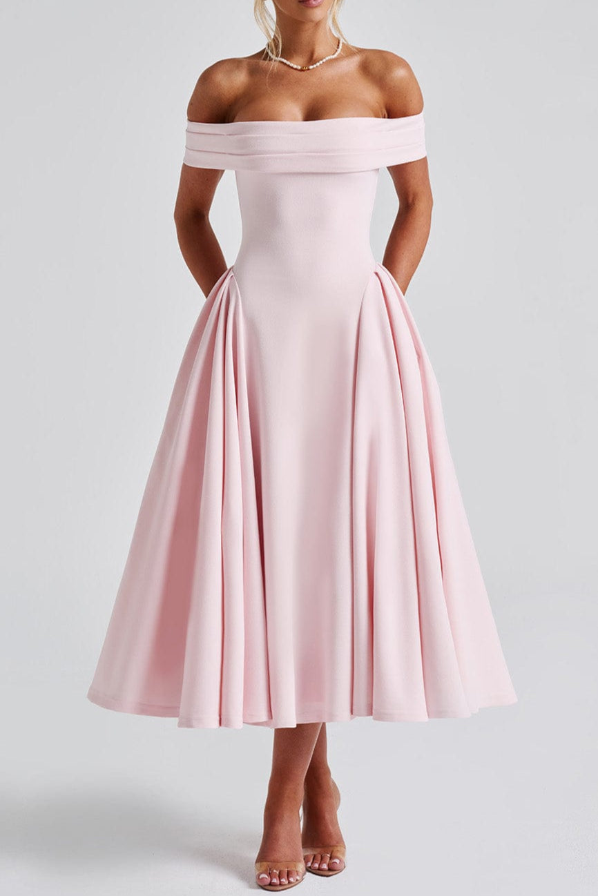 MIRANDA BLUSH MIDI DRESS - A-LINE WEDDING GUEST