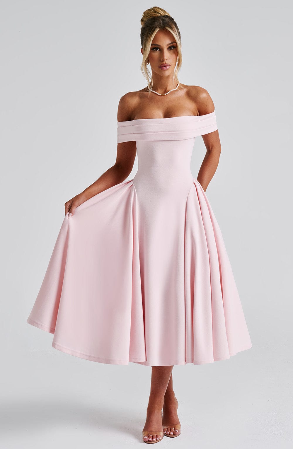 MIRANDA BLUSH MIDI DRESS - A-LINE WEDDING GUEST