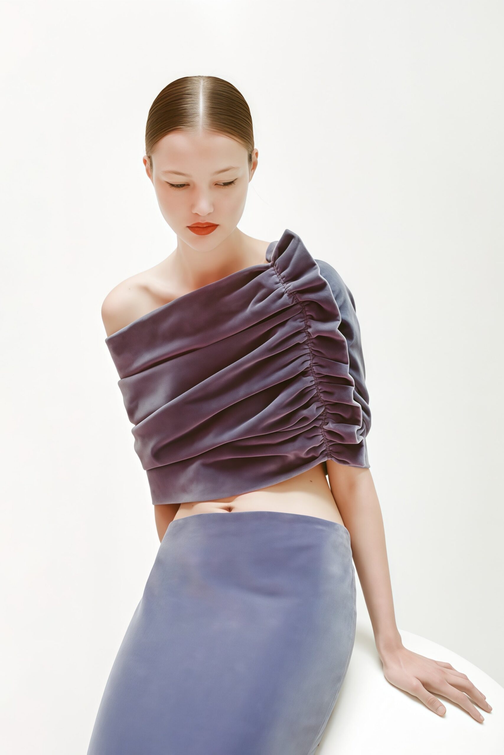 PURPLE VELVET ASYMMETRICAL CROPPED TWO-PIECE SET
