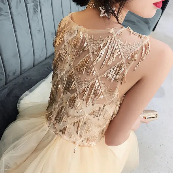 SEQUIN HOMECOMING DRESS, GOLD, SLEEVELESS MINI