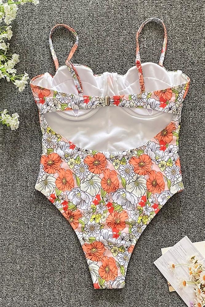 MOIS PRINTED CUTOUT ONE-PIECE BEACH SWIMSUIT