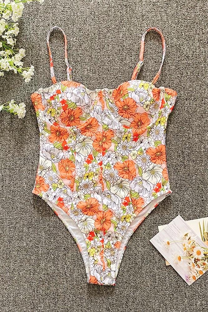 MOIS PRINTED CUTOUT ONE-PIECE BEACH SWIMSUIT