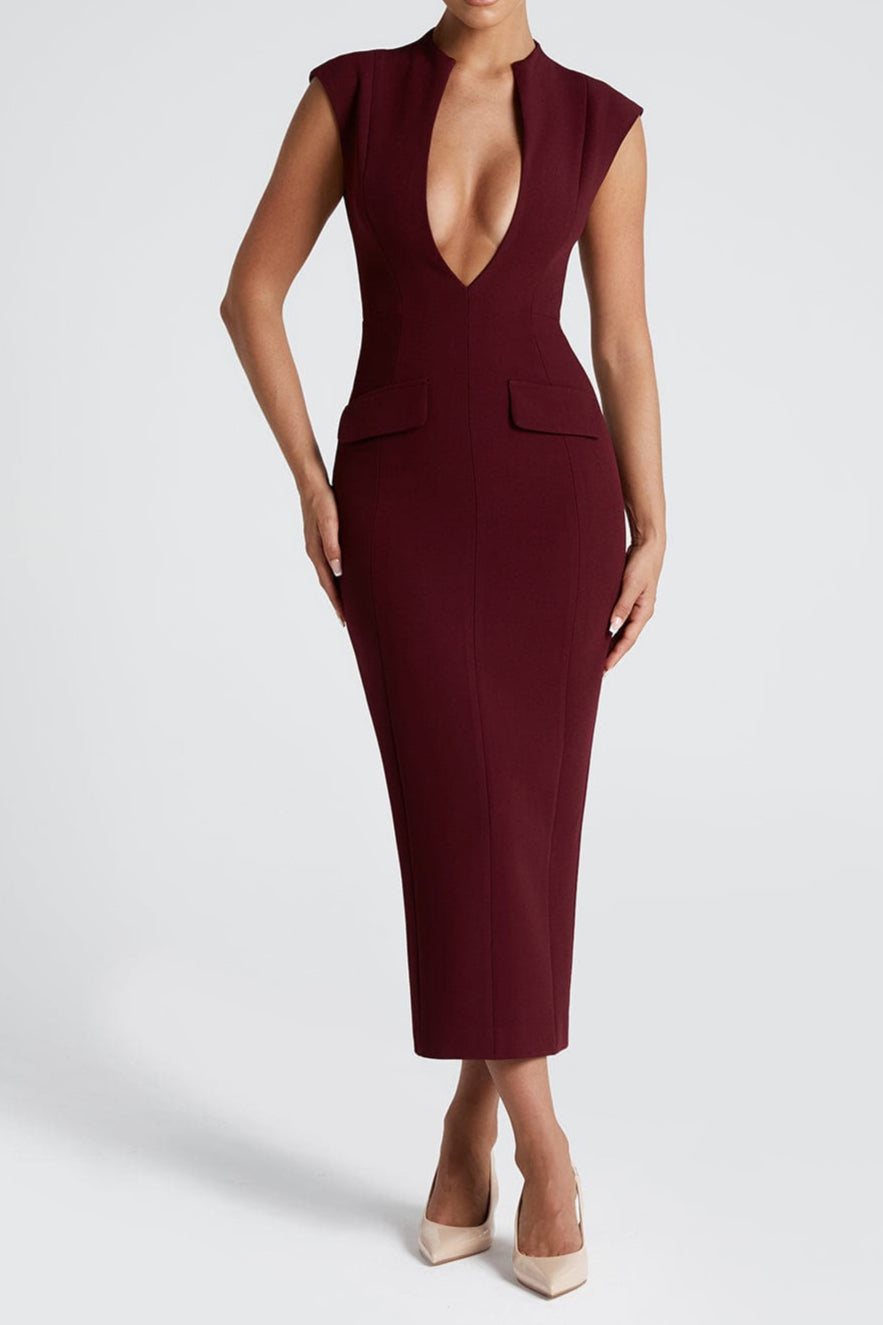 nellie-midi-dress-cherry-lacquer-dress-babyboo-fashion-1114021715 NELLIE V-NECK BODYCON MIDI DRESS IN CHERRY LACQUER