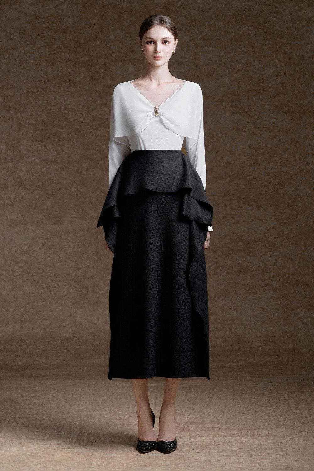 NELLY STRAIGHT RUFFLED MIDI SKIRT FOR WEDDING