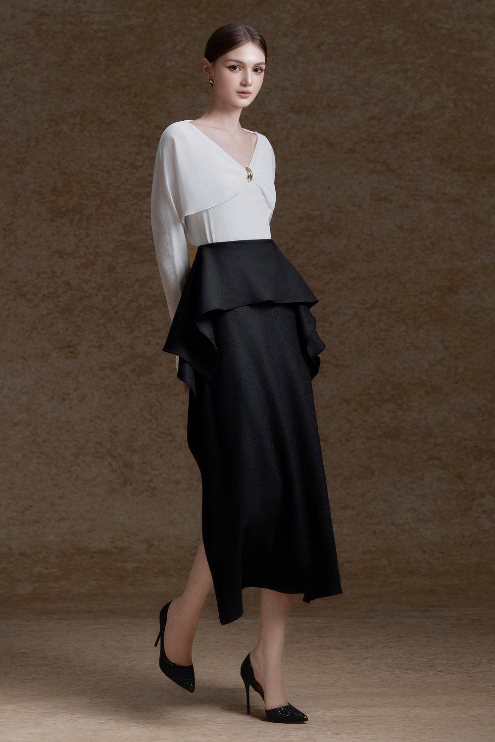 NELLY STRAIGHT RUFFLED MIDI SKIRT FOR WEDDING