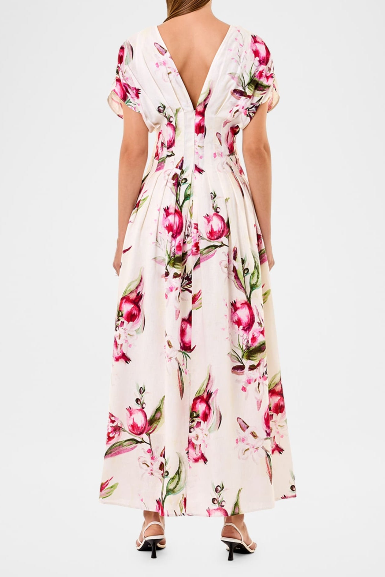 SONYA FLORAL PLEATED MAXI DRESS WHITE
