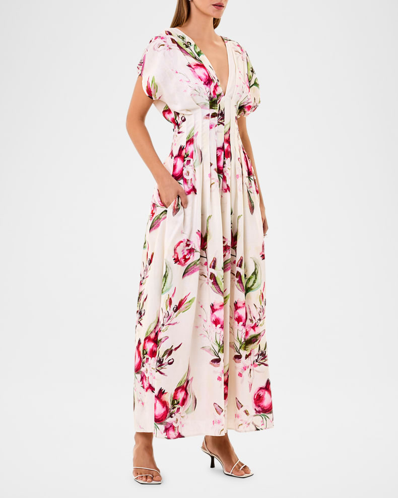 SONYA FLORAL PLEATED MAXI DRESS WHITE