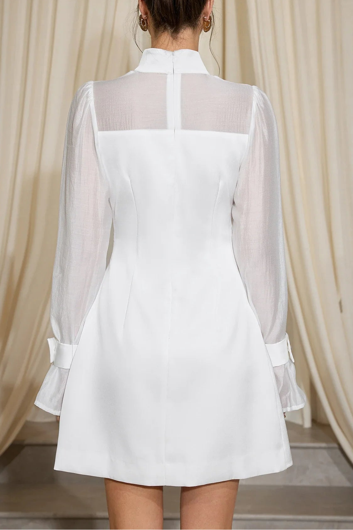 SABRINA HIGH NECK MESH MINI DRESS IN WHITE