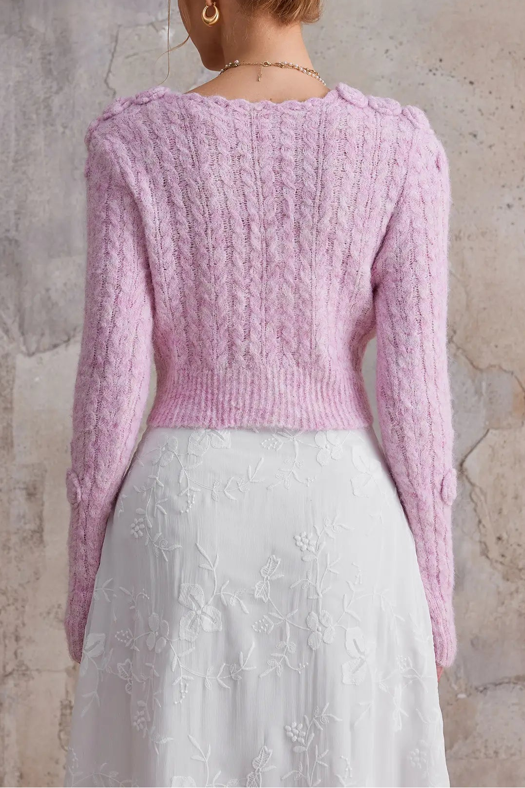 ANNA PINK 3D FLOWER V-NECK SWEATER FOR PARTY