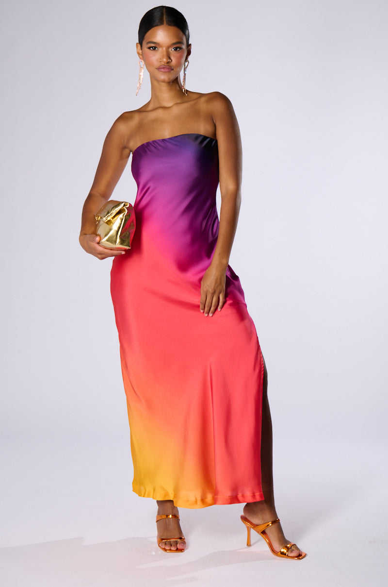 SATIN STRAPLESS MAXI DRESS FOR EVENING