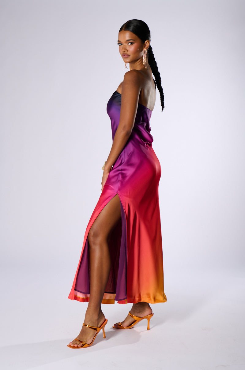 SATIN STRAPLESS MAXI DRESS FOR EVENING
