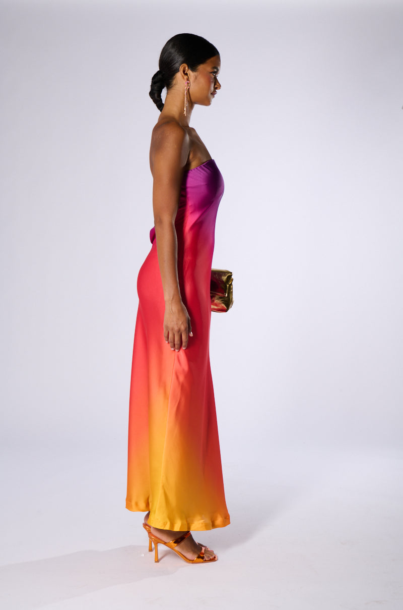 SATIN STRAPLESS MAXI DRESS FOR EVENING