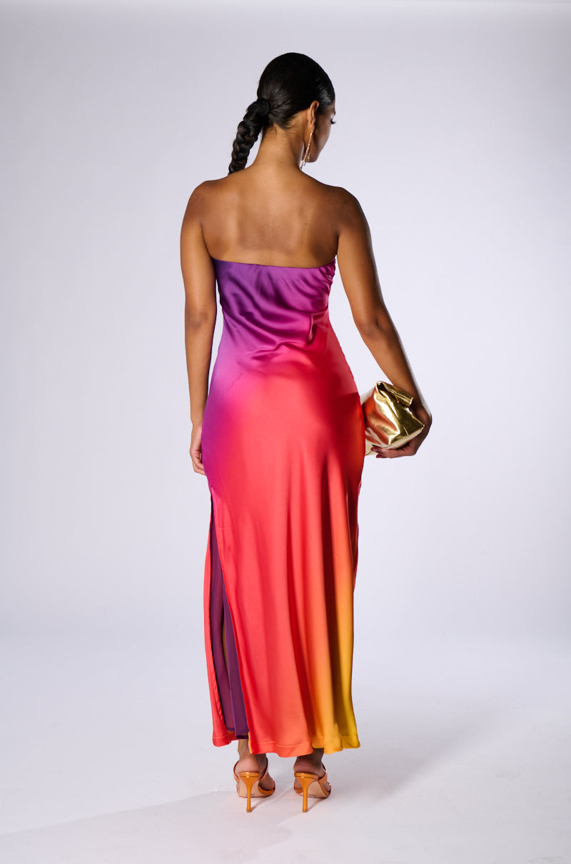 SATIN STRAPLESS MAXI DRESS FOR EVENING