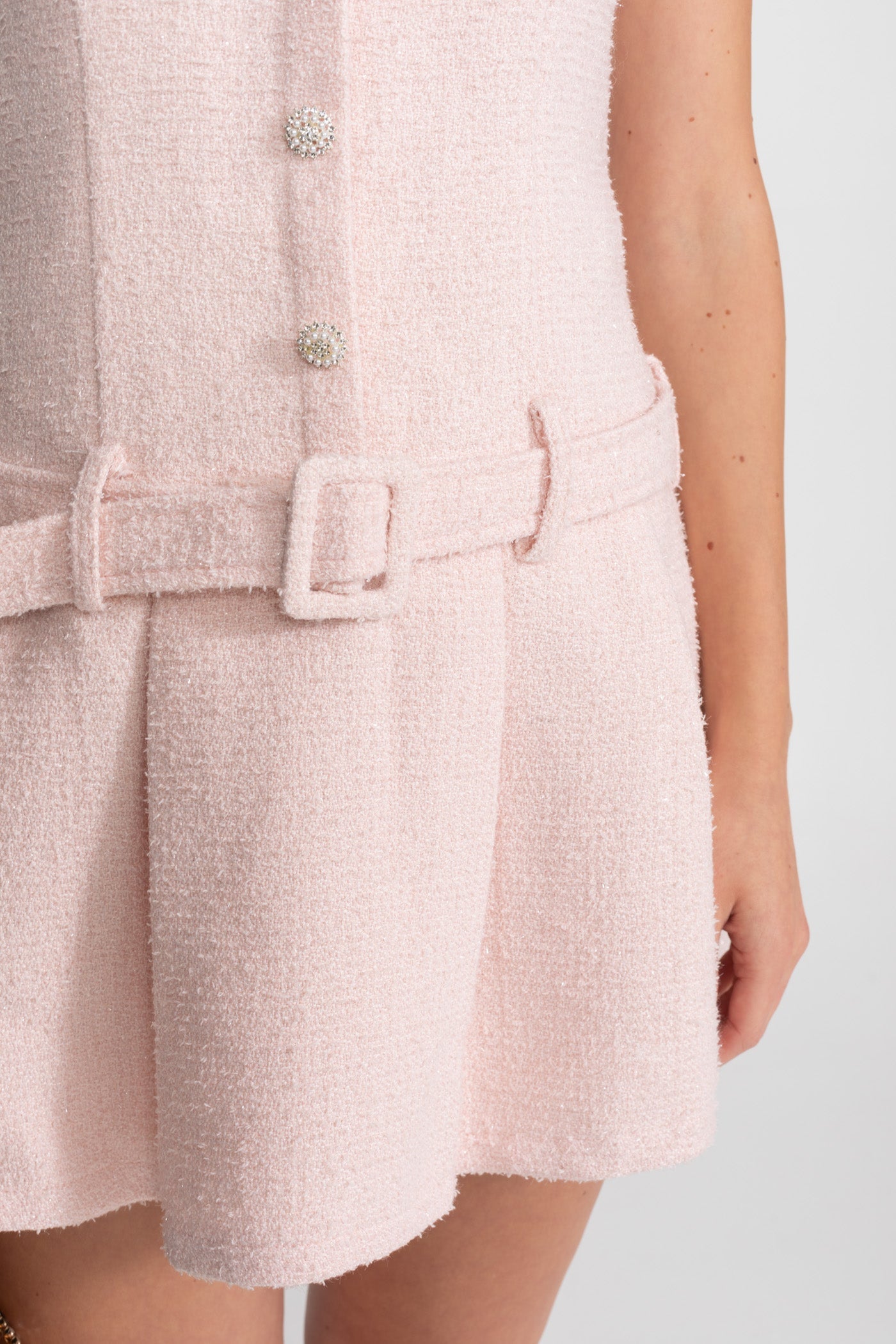 ZENOBIA CRYSTAL TWEED MINI DRESS BLUSH BELT