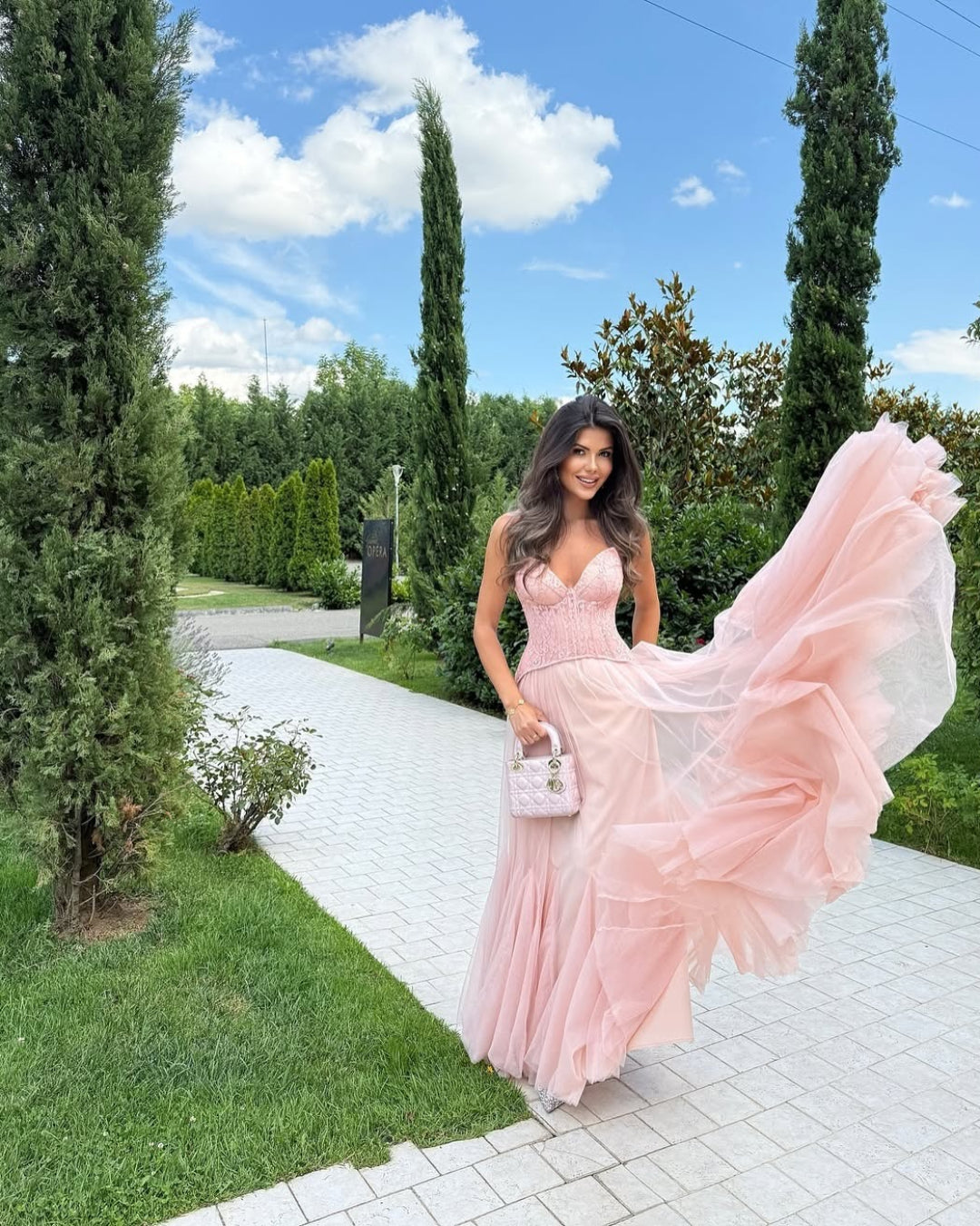 BLUSH TIFFANY LACE CORSET TULLE MAXI DRESS