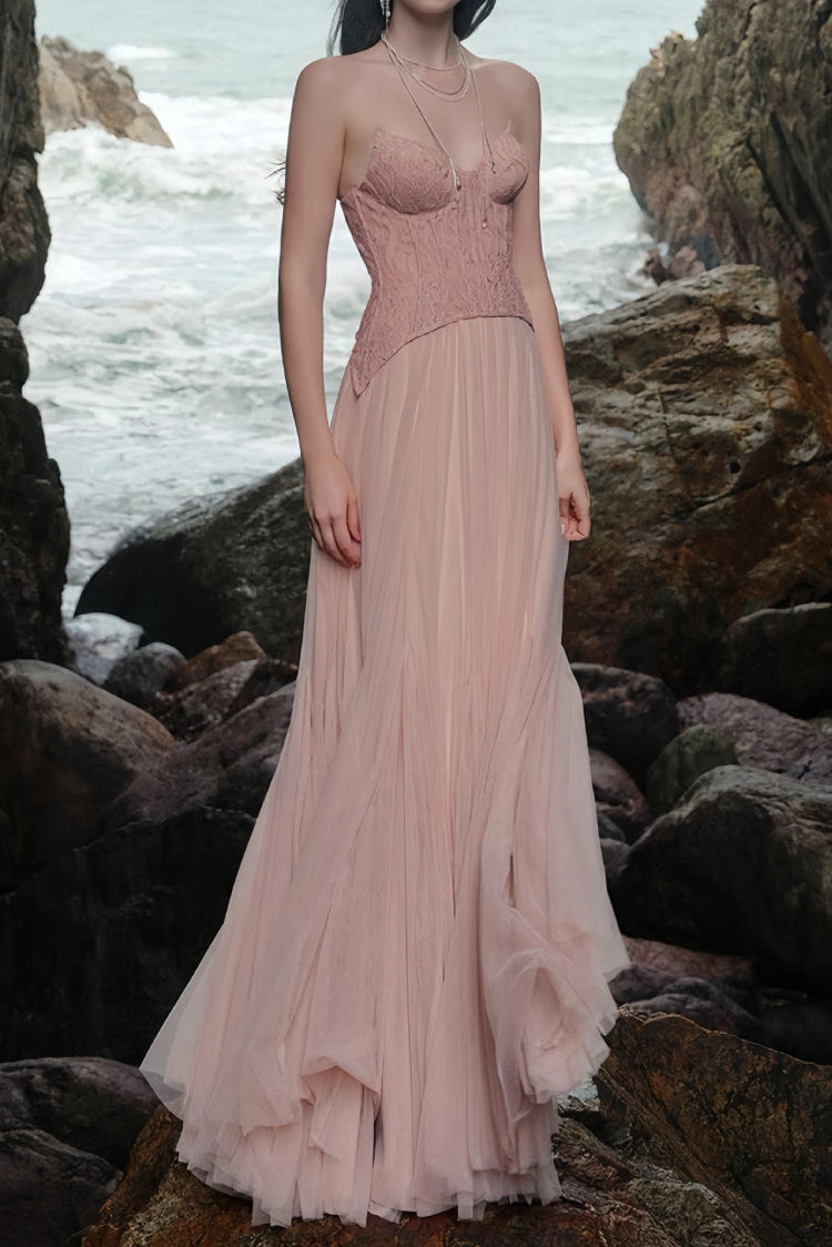BLUSH TIFFANY LACE CORSET TULLE MAXI DRESS