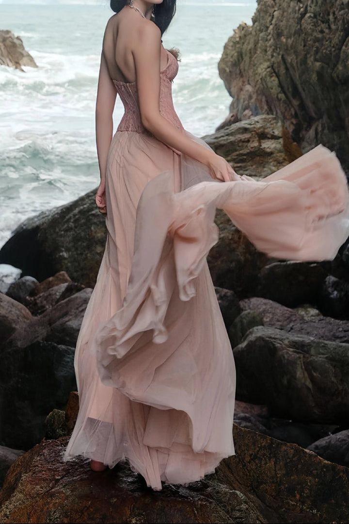 BLUSH TIFFANY LACE CORSET TULLE MAXI DRESS