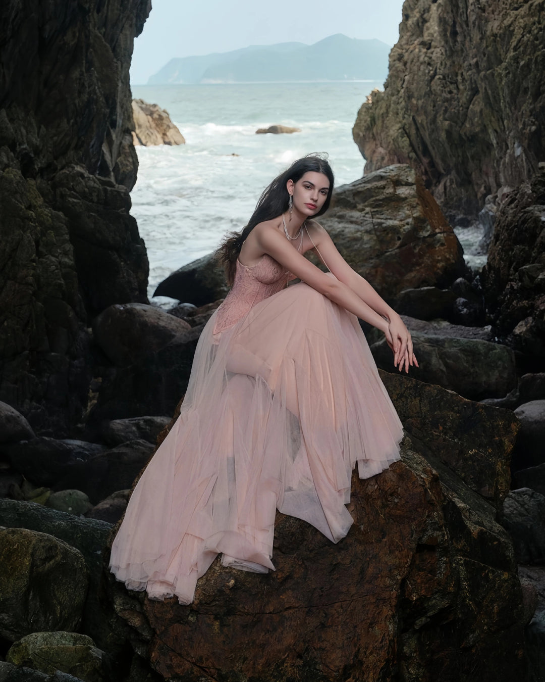 BLUSH TIFFANY LACE CORSET TULLE MAXI DRESS