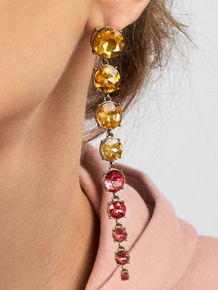ODELIA RAINBOW DIAMANTE CHAIN HOOP EARRINGS FOR PARTY