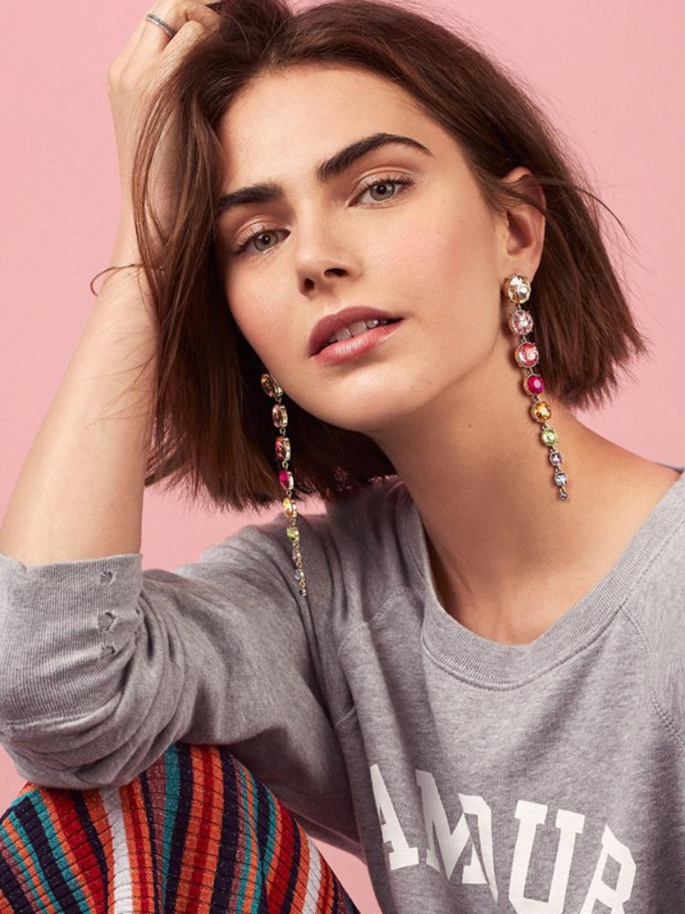 ODELIA RAINBOW DIAMANTE CHAIN HOOP EARRINGS FOR PARTY