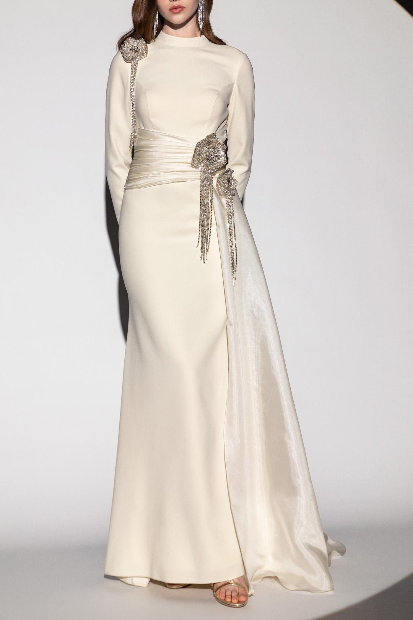 CRYSTAL FLOWER LACE MAXI DRESS, APRICOT, WEDDING GUEST