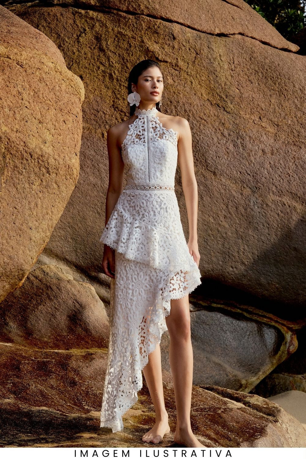WHITE LACE SLEEVELESS TOP IRREGULAR SKIRT SET FOR PARTY