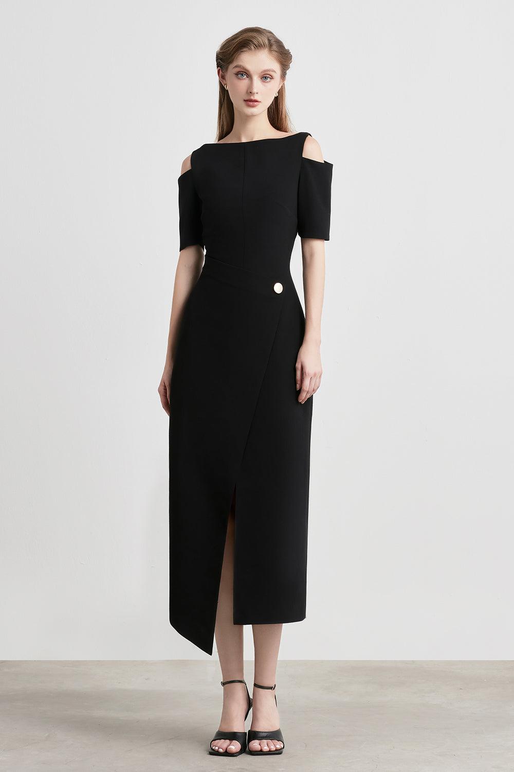 ORESSA COLD SHOULDER WRAP MIDI DRESS